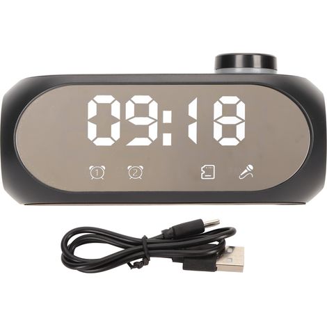 Enceinte Bluetooth sans fil avec éclairage RGB, basse puissante, affichage de température, radio FM, réveil miroir et annonces vocales - Noir