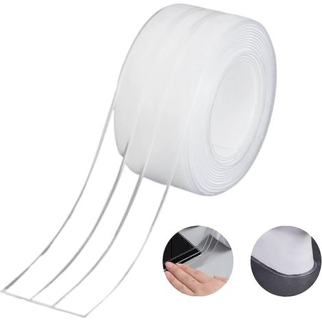 Bande d'étanchéité, joint de salle de bain, ruban adhésif double pli en silicone blanc pour baignoire/protection contre la moisissure et les cafards pour évier de cuisine 38 mm x 3,2 (1/5)