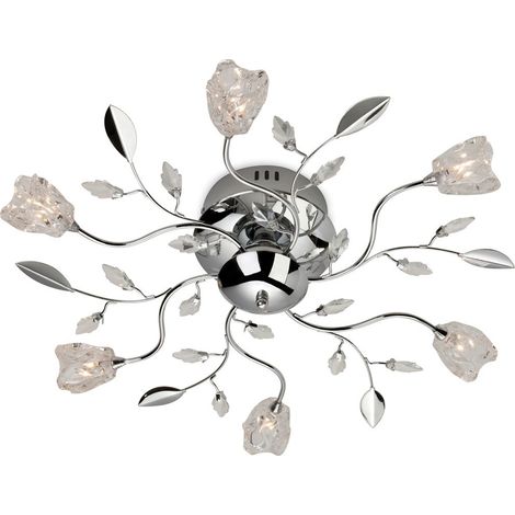 Firstlight Cindy - Plafonnier multi-bras à 6 ampoules, chrome, verre clair, ampoule G4