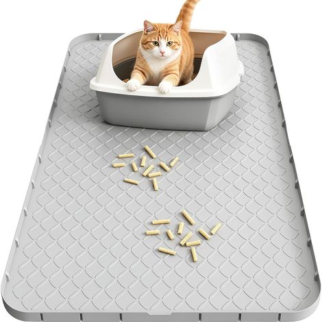 XXL Silicone Cat Litter Mat, 86 x 22 cm, Grey, Waterproof and Non-Slip, Easy to Clean, Double Layer Catcher, Litter Release (1/5)