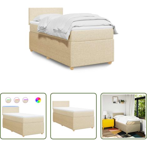 vidaXL Surmatelas - Sommier à lattes de lit avec matelas Crème 80x200 cm Tissu (1/5)