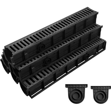 Lot de 6: 100x100x1000 mm Caniveau extérieur de Drainage en PEHD avec Grille en Fonte, B125 caniveau terrasse en PEHD avec Grille en Fonte, pour l'allée, Le Jardin, la terrasse, Le Garage (1/5)