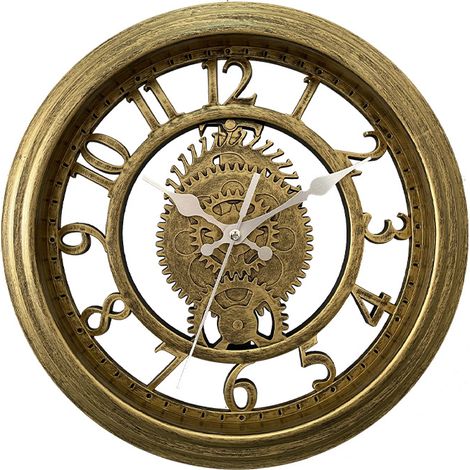 Horloge murale vintage 11"  or antique, horloge murale créative squelette, horloge murale de salon à lumière ronde, style luxe