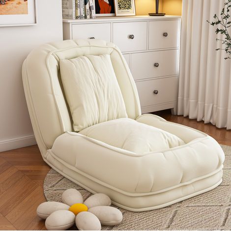 Canapé-lit pliable ergonomique 5 positions 90°-180° avec 2 coussins, blanc cassé (1/5)