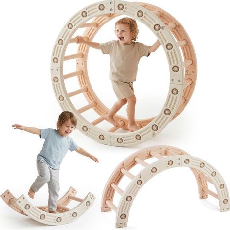 Spielplatz - HYPERMOTION - Wippe und modulare Gymnastik-Rolle 4 in 1 - Ø110 cm - PEHD - Beige-Grau (1/5)