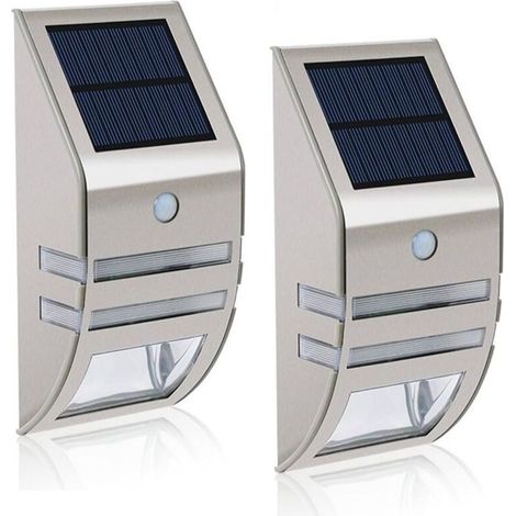 EASYCOMFORT Lot de 2 Appliques Murales Solaires LED Étanches en Acier Inoxydable avec Capteur de Mouvement Grand Angle 90° pour Jardin Terrasse Chemin Éclairage Extérieur (1/5)