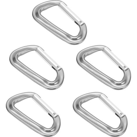 5 Pièces Mousquetons Aluminium Alliage 12KN (2697 Lbs) Anneau D Lourd Clips Camping Randonnée Extérieur Gris