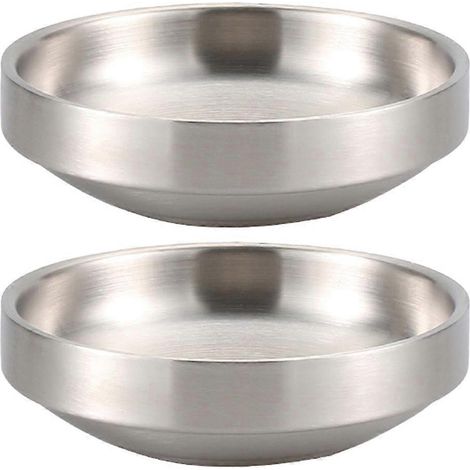 Lot de 2 assiettes à kimchi coréennes en acier inoxydable pour la cuisine.-11.5X11.5X3.3CM-Silver (1/2)