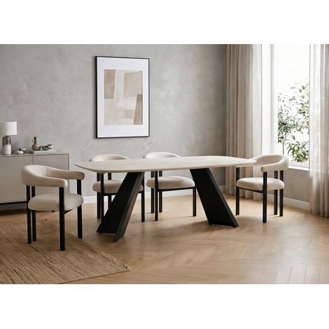 Table à manger en céramique beige pieds noir 8 personnes 200cm