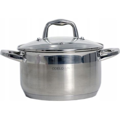 Casserole en acier inoxydable Velio 2,5 L, 18 cm, fond épais et solide, compatible induction et gaz, avec couvercle en verre (1/3)