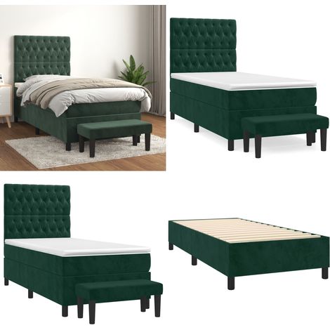 Sommier à lattes de lit avec matelas Vert foncé 90x190 cm - Sommier à lattes - Matelas à ressorts ensachés (1/5)