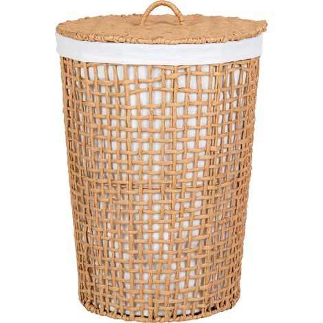 Portabiancheria Pomal in carta intrecciata con fodera — naturale e bianco ø42×56 cm