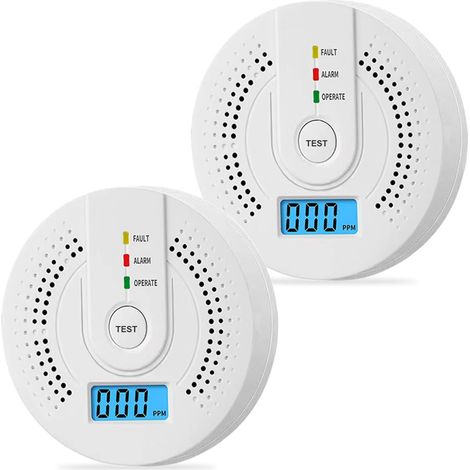 Lot de 2 détecteurs de monoxyde de carbone avec écran LCD, alarme sonore et LED pour la maison (1/5)