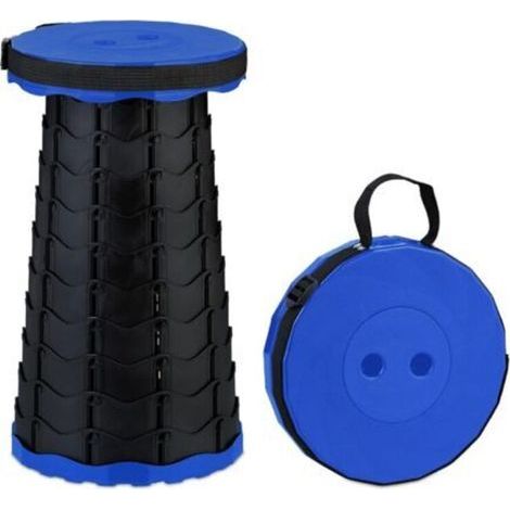 1 tabouret télescopique noir et bleu (252540cm), réglable, avec bretelles et assise rétractable (1/5)
