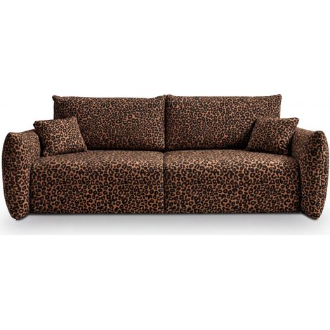 ELIO - Canapé droit convertible tissu imprimé animalier 3 places - Terracotta