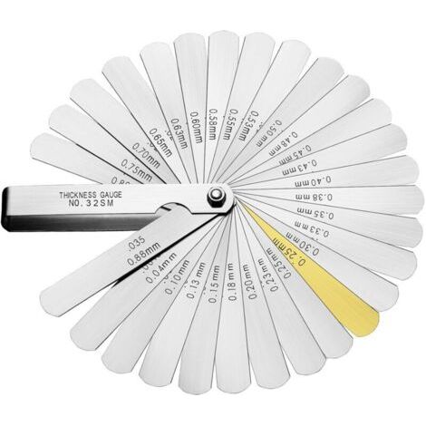 Präzisions-Dickenmessgeräte, Ventillehrensatz, 32 Messblätter mit metrischen/imperialen Markierungen zur Messung von Spaltbreiten/Dicken, Spaltbreite 0,04–0,88 mm