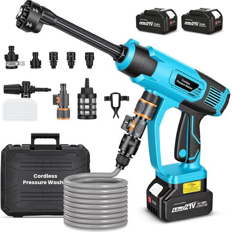 Nettoyeur Haute Pression sans Fil 100 Bar, Nettoyeur Ă Pression Mobile Compatible avec Batteries 18V, avec 2 Batteries 4,0 Ah, Buse Pivotante 6 en 1,Tuyau De 5M, Nettoyer Les Voitures (1/5)