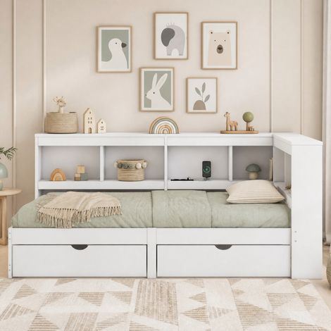 Letto da giorno 90x200 cm in legno bianco salvaspazio senza materasso FloraGrace (1/5)