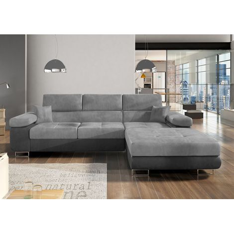Canapé convertible d'angle droit velours gris clair et gris anthracite Wile 280 cm (1/5)