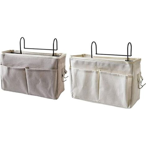 Sac de rangement suspendu en tissu Organiseur de chevet Rangement - Gris/Blanc, 30 x 18,5 x 11 cm, 2pcs (1/5)