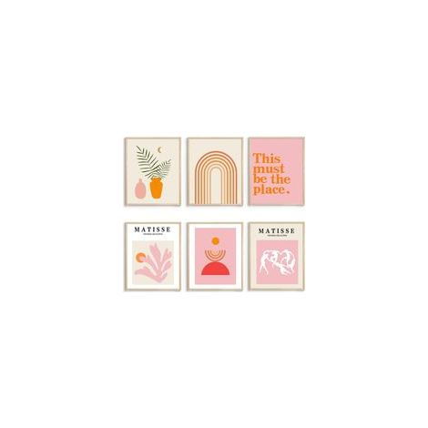 Lot de 6 impressions murales bohèmes sans cadre, images esthétiques minimalistes, ensemble imprimé rose, affiches orange pour chambre, 20x 25 cm