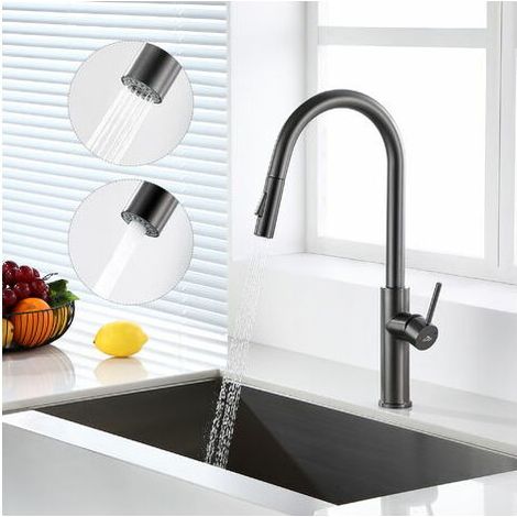 Rose-Kitchen Faucet with Pull-Out Spray Sink Mixer Tap with 360° High Spout 480 MM High Kitchen Mixer Tap with 2 Types of Water Outlets, Gray (1/5)