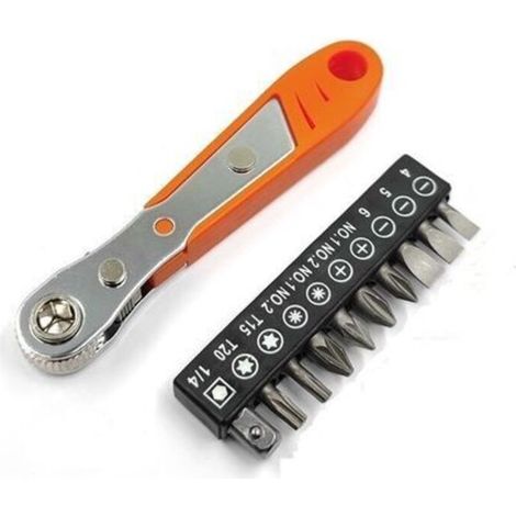 11-piece bit set, consisting of 10 bits and 1 mini ratchet (1/4)