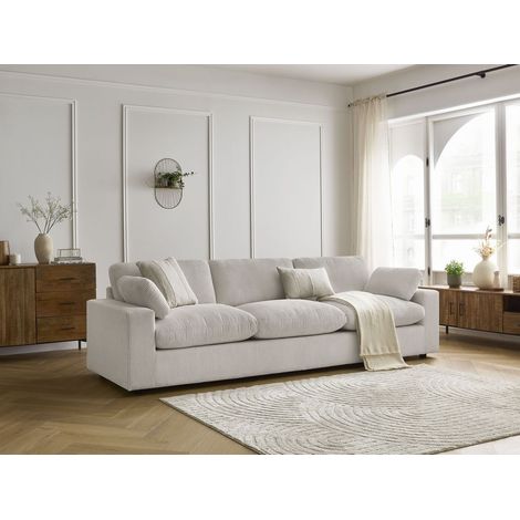 Bobochic – Canapé droit 4 places BELAIR – Velours côtelé beige – Structure en bois – Confort moelleux – Dimensions 280x93x80 cm (1/5)