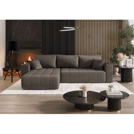 Ecksofa Schlafsofa CAMILA Stoff Monolith Schokobraun Ottomane Links (1/4)