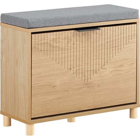 SoBuy Shoe Cabinet Bench Shoe Rack Entryway Storage Bench with Flip-Top Hidden Storage and Comfortable Cushion Entryway Furniture Shoe Storage Hallway, Wood, 60x24x50cm FSR199-N