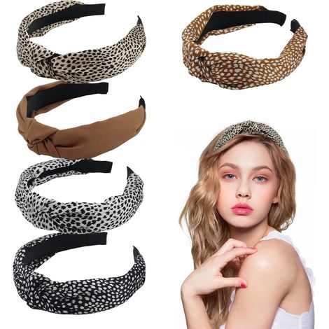 5 Stück Stirnbänder für Damen Haarband Leopardenmuster Haarreifen Damen Modisch Rutschfest Haarreifen Damen Breit Kreuz Knoten Haarband Sommer Kopfbedeckungen Für Frauen Und Mädchen (1/5)