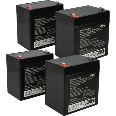 vhbw 4x Battery compatible with APC RBC30, RBC46, RBC43, RT1245, RBC 44 UPS (4500 mAh, 12 V, AGM)