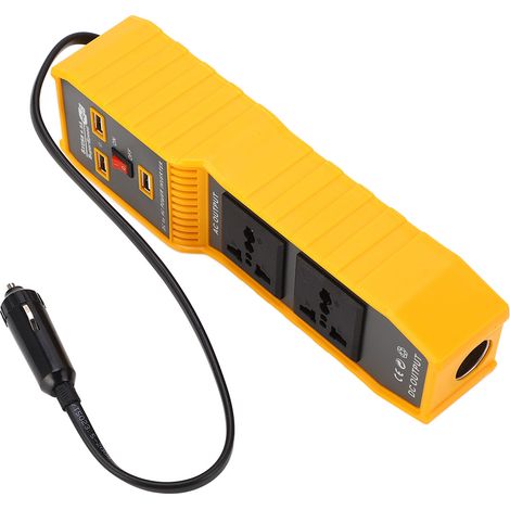 Adaptateur de prise voiture 3 ports USB, 2 prises universelles, 1 allume-cigare, convertisseur 12V vers 110V 200W, chargeur multifonction. (1/5)