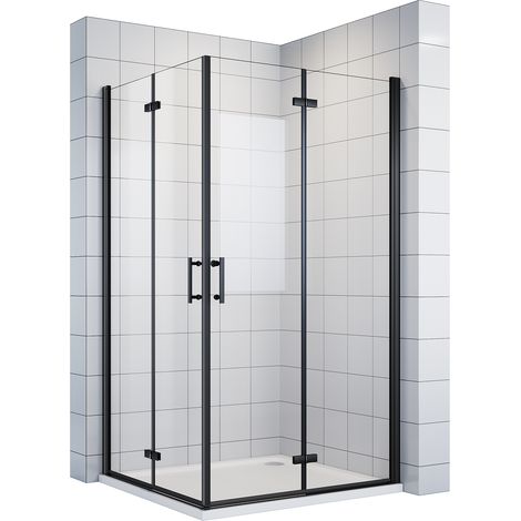 SONNI Duschkabine Eckeinstieg Faltbar 180º Falttür Duschabtrennung 6mm NANO Glas Schwarzer Aluminiumrahmen H:195cm 100x120cm (1/5)