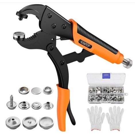 Pince à perforer Kamtop avec 3 matrices et 30 jeux de boutons-pression métalliques, perforatrice de ceinture avec gants pour le remplacement de housses de bateau en cuir et en toile