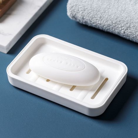 1 Stück Seifenschale, Seifenablage, doppelschichtige Seifenschale, wasserdichte Kunststoff-Seifenschale, Seifensparer für Dusche, Abfluss und Trockenhalten, für Badewanne, Küchenspüle (weiß)