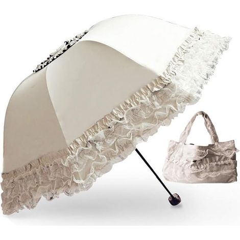 Vintage-Regenschirm aus Prinzessinnenspitze mit UV-Schutz, faltbar, 3D-Blumenstickerei, 3-teilig, blau (1/5)