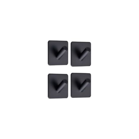 ZOLGINAH 4 Pièces Crochet Adhésif 3M Crochet Mural Salle De Bains En Acier Inox Crochets Serviettes Pour Bain Cuisine Toilettes Placards Noir Carré