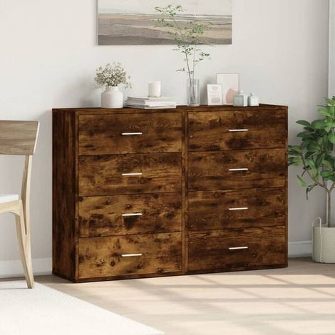 Ensemble de 2 Meubles de Rangement - Buffet Bas et Étagère en Bois d'Ingénierie Couleur Chêne Fumé, 60x31x84 cm, pour Salon, Salle à Manger ou Entrée (1/5)