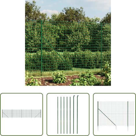 vidaXL Clôture en PVC - Clôture en treillis métallique et piquet d'ancrage vert 1,4x10m (1/5)