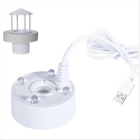 Atomiseur blanc avec flotteur anti-éclaboussures et interface USB, lumière LED 4 couleurs, arrêt automatique, convient aux bassins, fontaines et aquariums. (1/5)