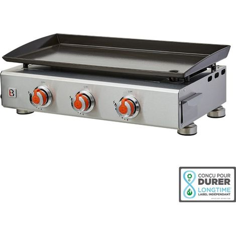 Brasero – Plancha à gaz 3 feux – Surface de cuisson 67 x 34 cm – Puissance 7,5 kW – Plaque en acier émaillé – Tiroir récupérateur de graisses (1/5)