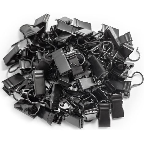 50Pcs Pinces à Rideaux, Pinces à Rideaux avec Crochets Pinces en Métal pour Rideaux Pinces à Rideaux de Douche Cintres Légers Supports de Fil pour Décorations de Maison Rideau de Douche (Noir) (1/5)