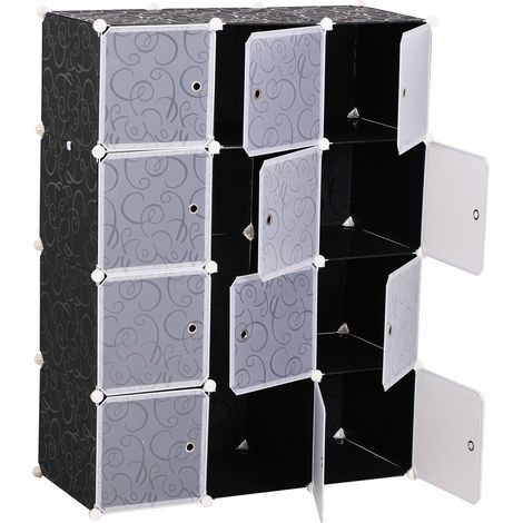 Armario Sistema De Estanterías Para Armario Diy, Estante Enchufable, Armario Cubo Con Barra Para Ropa, Pp, Negro + Blanco