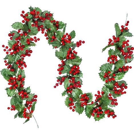 Guirlande de Noël Baies Rouges, 175cm Artificielles Verdure Flexible avec Rouges et Feuilles Houx pour Décoration du Nouvel d'hiver, 25CM x 24CM (1/5)