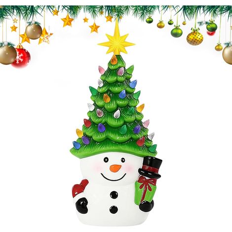 Lampe de table de Noël – Bonhomme de neige en résine pour décoration de vacances Petit sapin de Noël avec lumière LED chaude, design festif en résine, idéale pour chambre à coucher, salon, table (1/5)