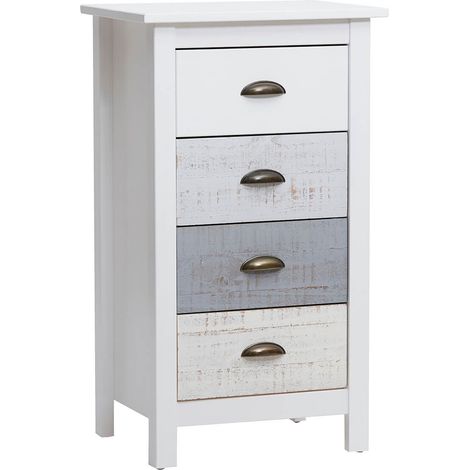Altobuy – Chiffonnier 4 tiroirs en pin massif – Aspect vieilli – Dimensions 46x35x80cm – Poignées vintage (1/5)