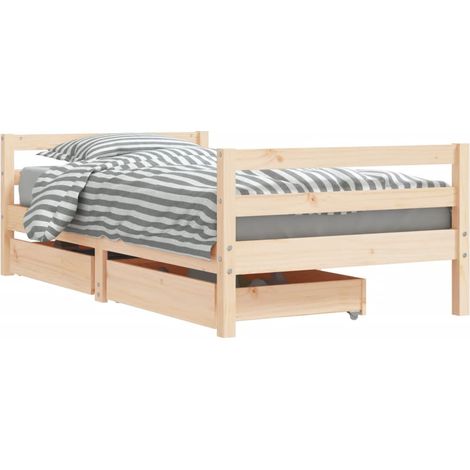 Lit simple Cadre de lit pour enfant et tiroirs 80x160cm bois de pin massif (1/5)