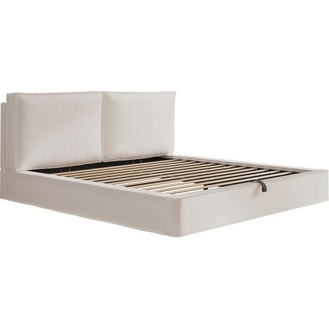 Cama doble 180 x 200 cm bouclé beige con almacenaje hidráulico, cabecero y somier (1/5)