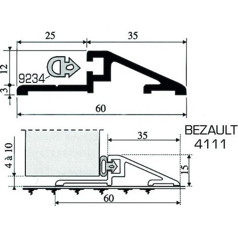 Seuil de porte d'entrée aluminium 4111 largeur 60 mm longueur 4000 mm - VACHETTE
